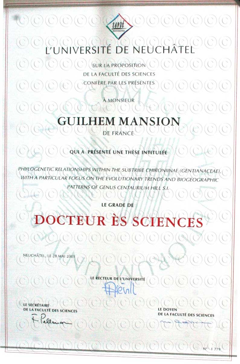 Doctorat Biologie 2001
